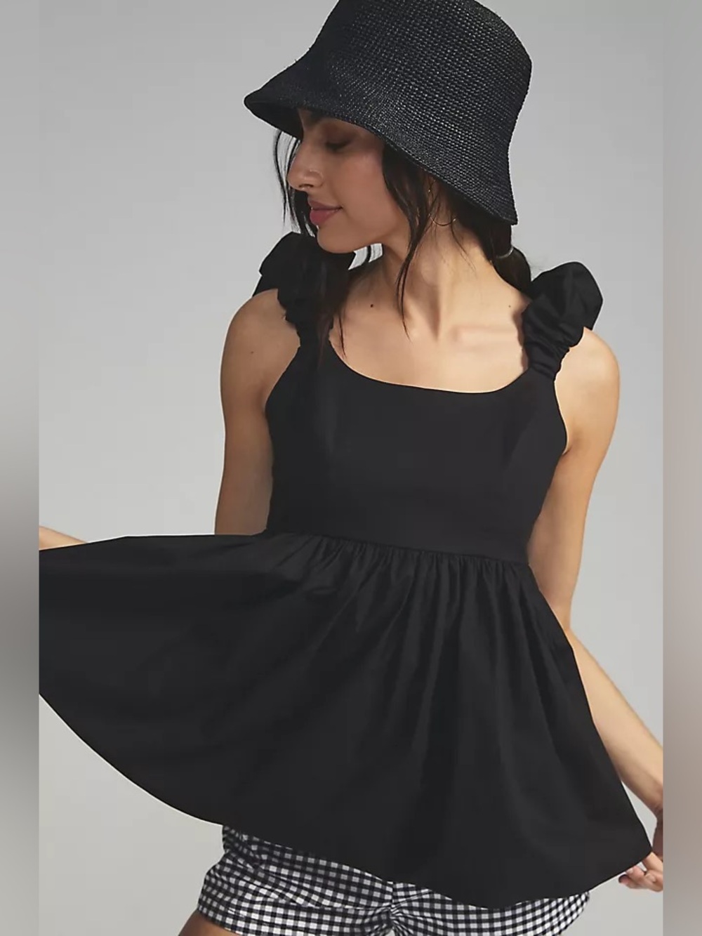 Corey Lynn Calter Morley Black Ruffle-Shoulder Tunic